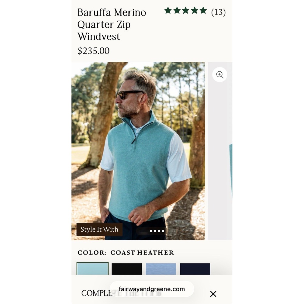 Fairway & Greene Baruffa Merino Wool Quarter Zip Windvest Sweater Vest M